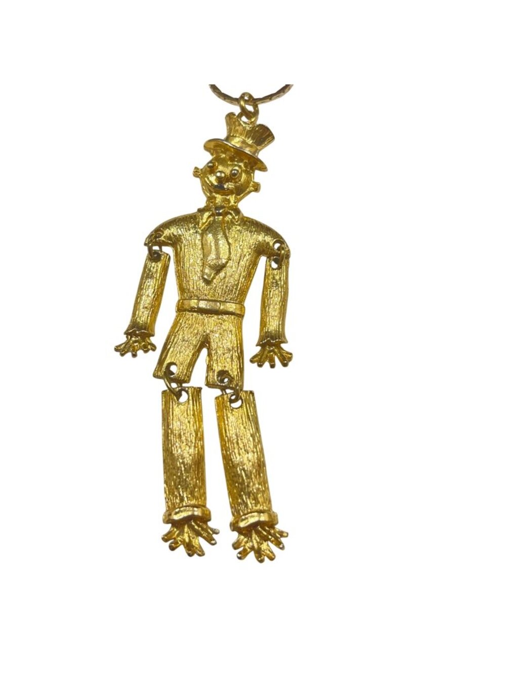 Vintage RNK Articulated Gold-Tone Scarecrow Pendant Necklace 1971-85 Collectible